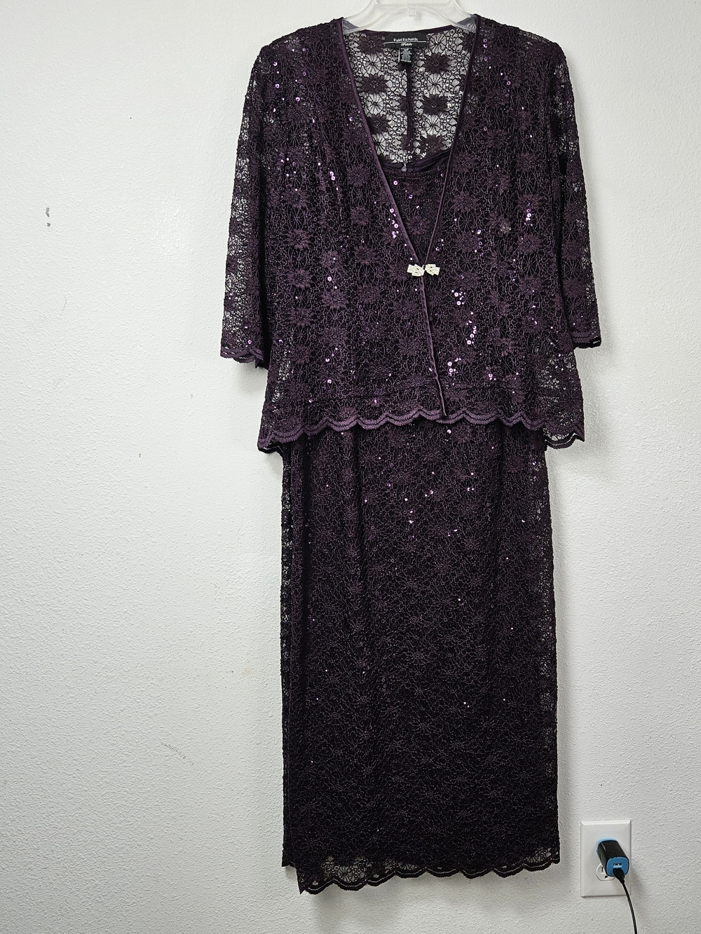 R& M Richards Petite Deep Plum Lace Sequin Two-Piece Ensemble Size 12P